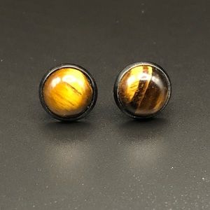 Tigers Eye x Black Stud Earrings